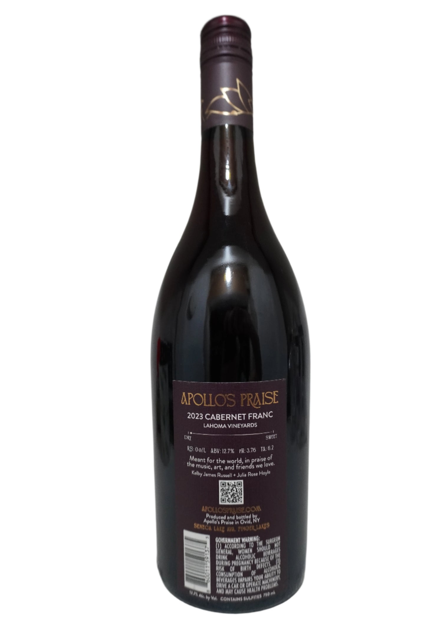 Apollo's Praise, Cabernet Franc, "Lahoma Vineyard," Seneca Lake, Finger Lakes, New York, United States, 2023