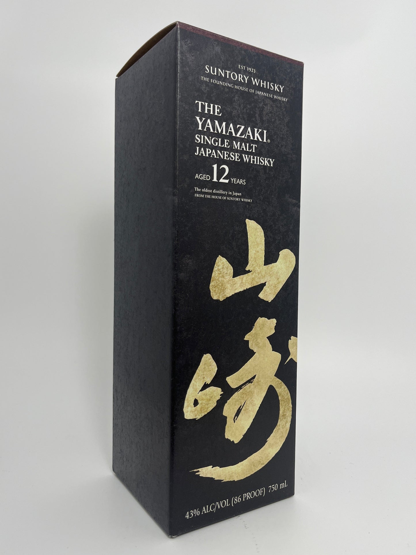 Original box of Yamazaki Single Malt Japanese Whisky 12 Year in a white backround.