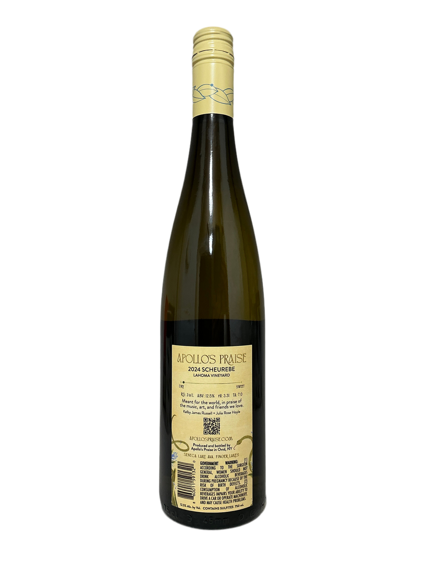 Apollo's Praise, Scheurebe, "Lahoma Vineyard," Seneca Lake, Finger Lakes, New York, United States, 2024