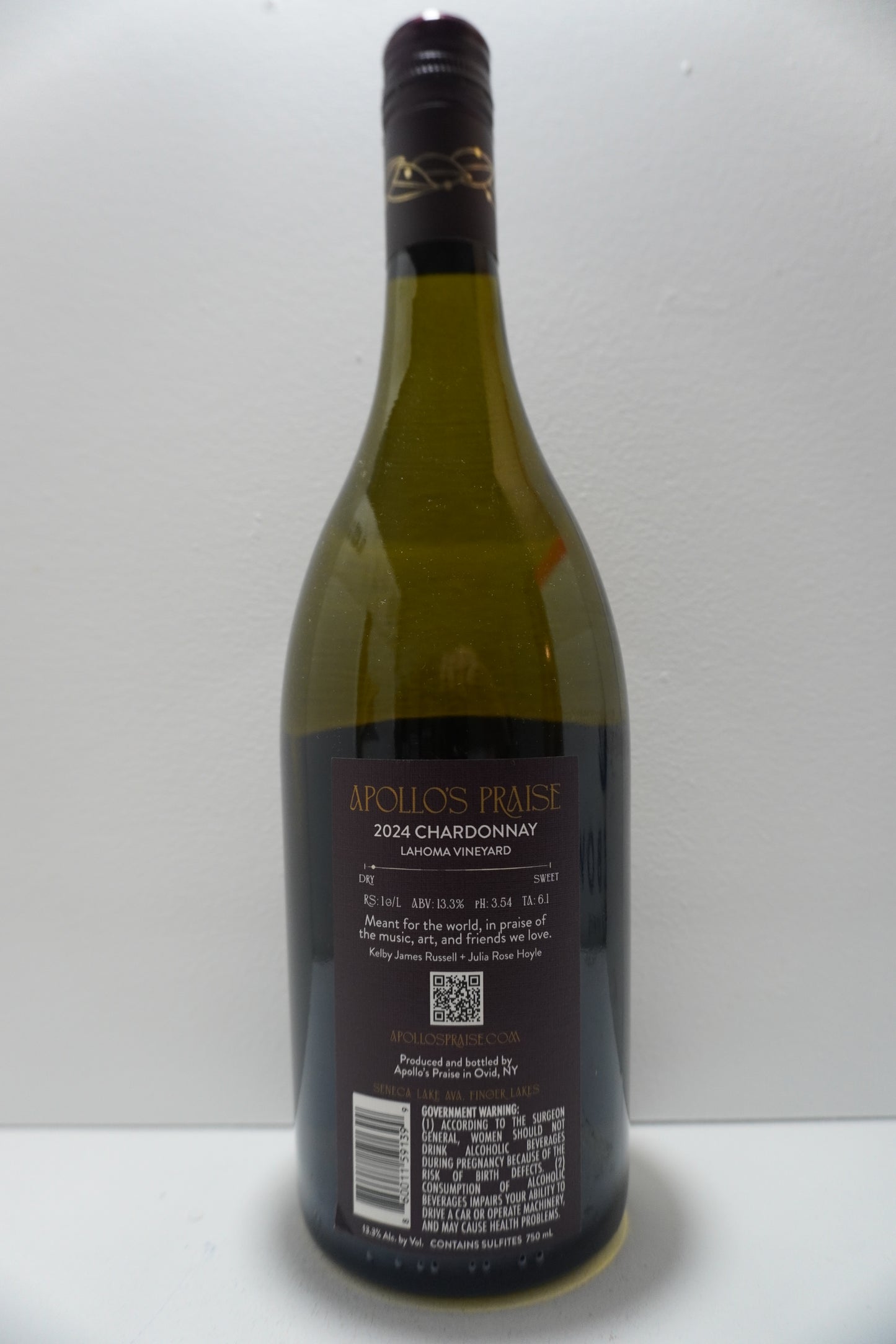 Apollo's Praise, Chardonnay, "Lahoma Vineyard," Seneca Lake, Finger Lakes, New York, United States, 2024