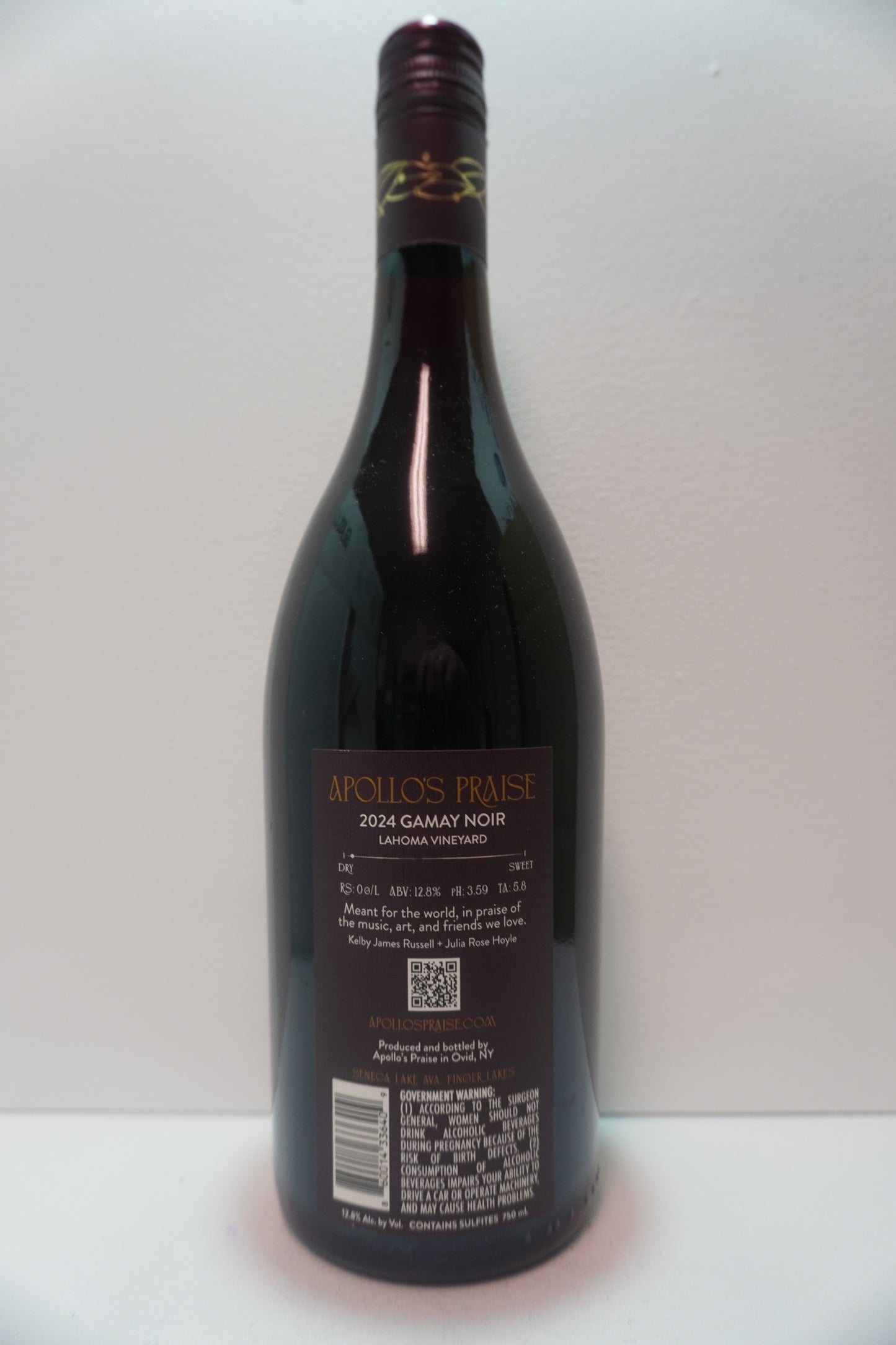 Apollo's Praise, Gamay, "Lahoma Vineyard," Seneca Lake, Finger Lakes, New York, United States, 2024