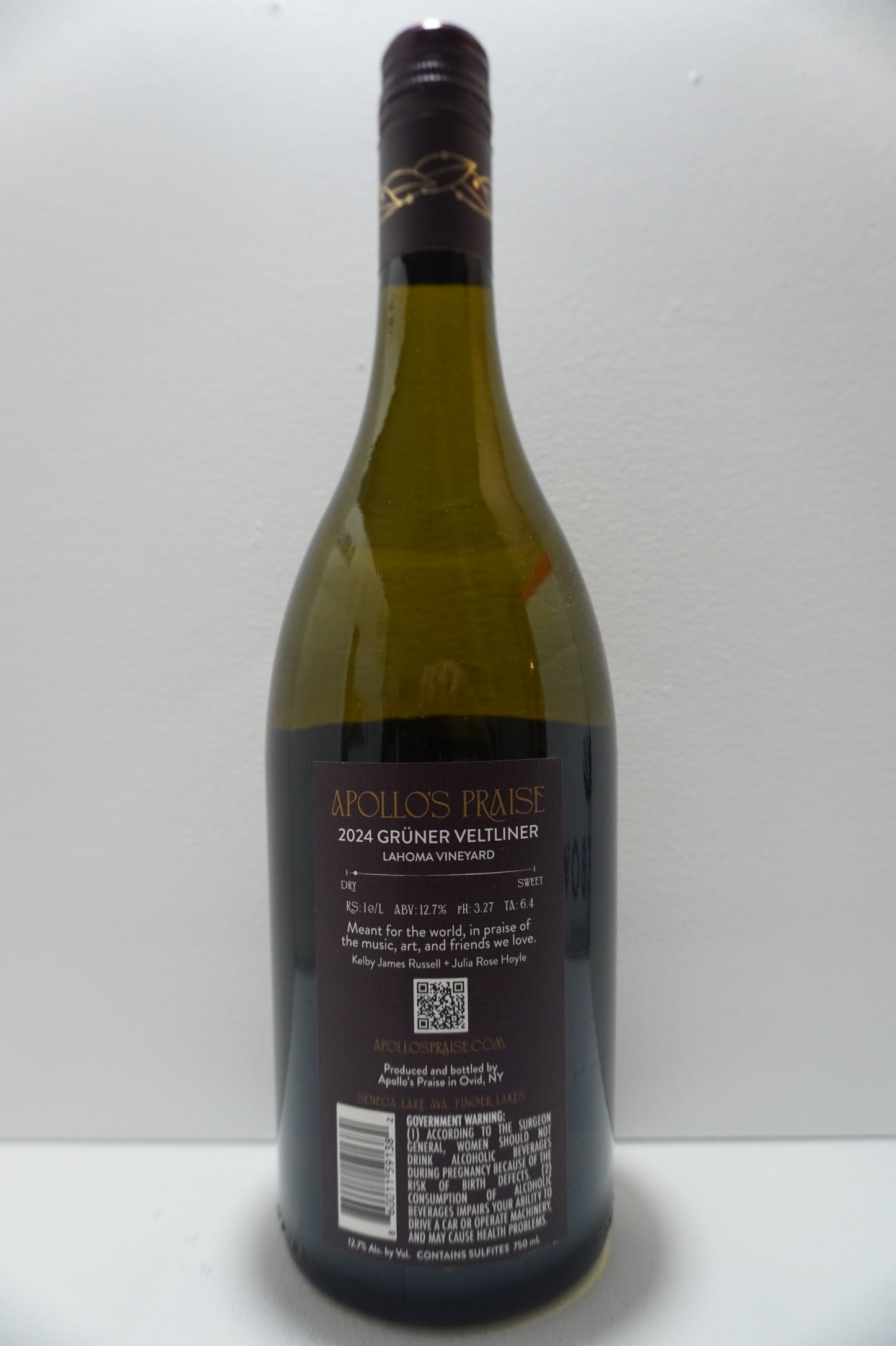 Apollo's Praise, Gruner Veltliner, "Lahoma Vineyard," Seneca Lake, Finger Lakes, New York, United States, 2024