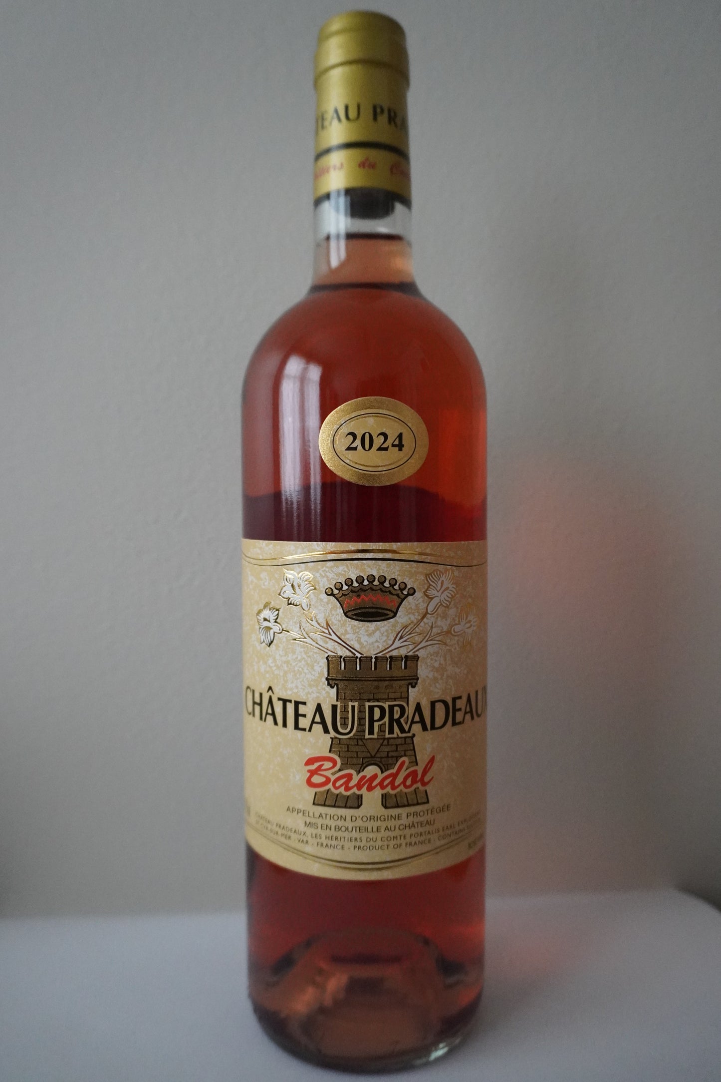 Front Label of Bottle of Chateau Pradeaux, Rose of Cinsault, Bandol, Provence, France 2024