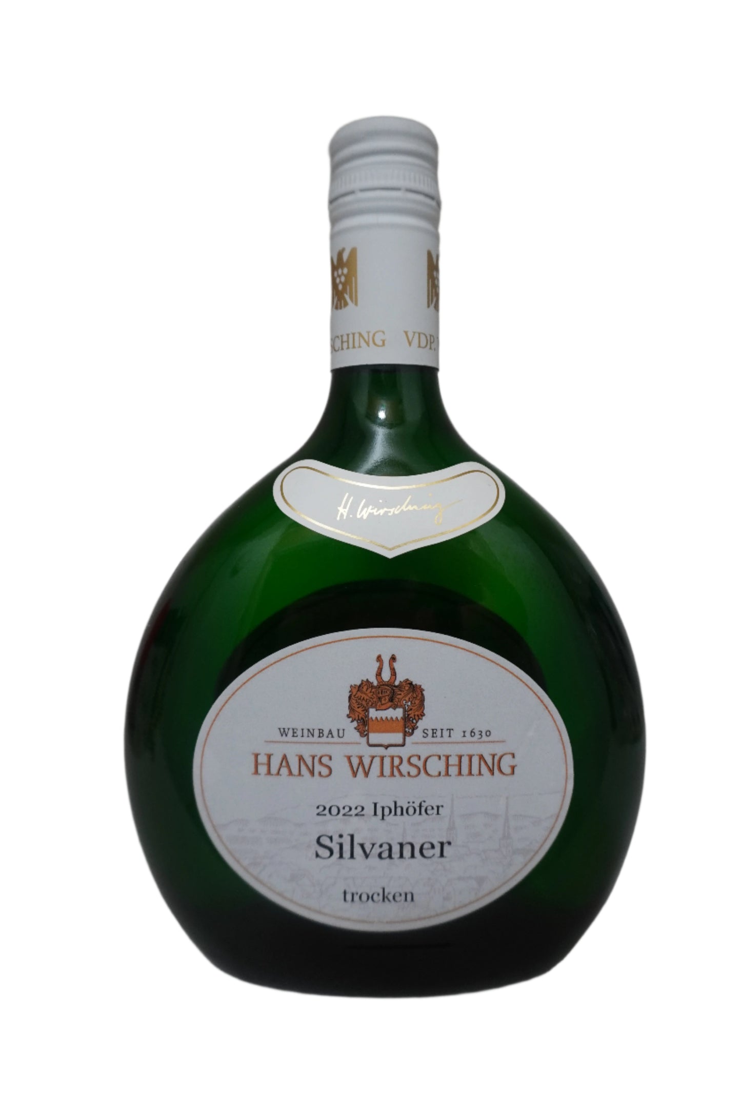 Bocksbeutel Bottle of Hans Wirsching Silvaner from the Village of Iphofer in Franken, Germany.