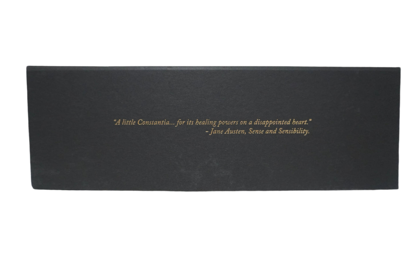 Box of Klein Constantia Vin de Constance Side Label- Jane Austen quote from Sense and Sensibility