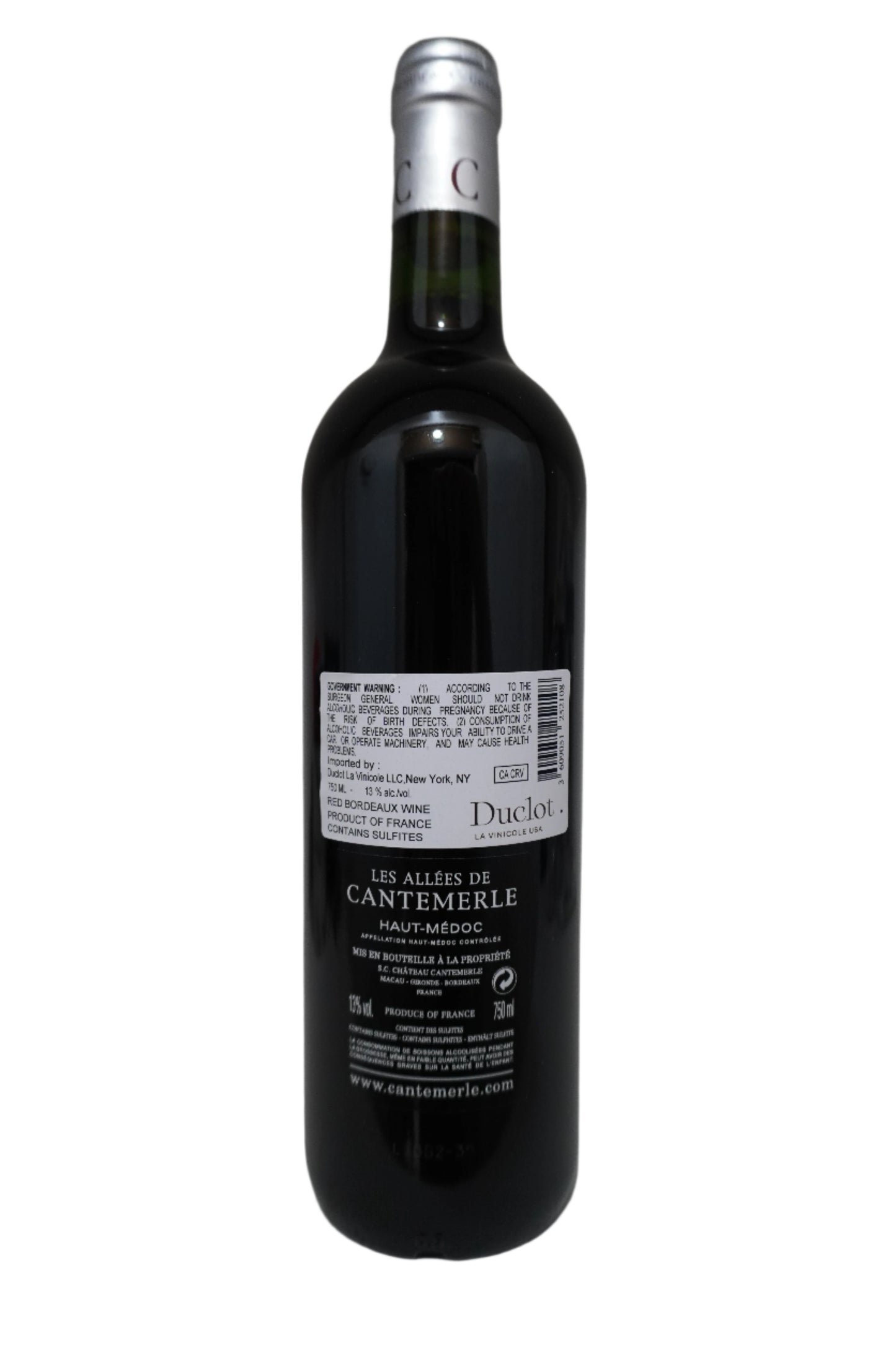 Bottle Les Allees de Cantemerle 2018 Back label