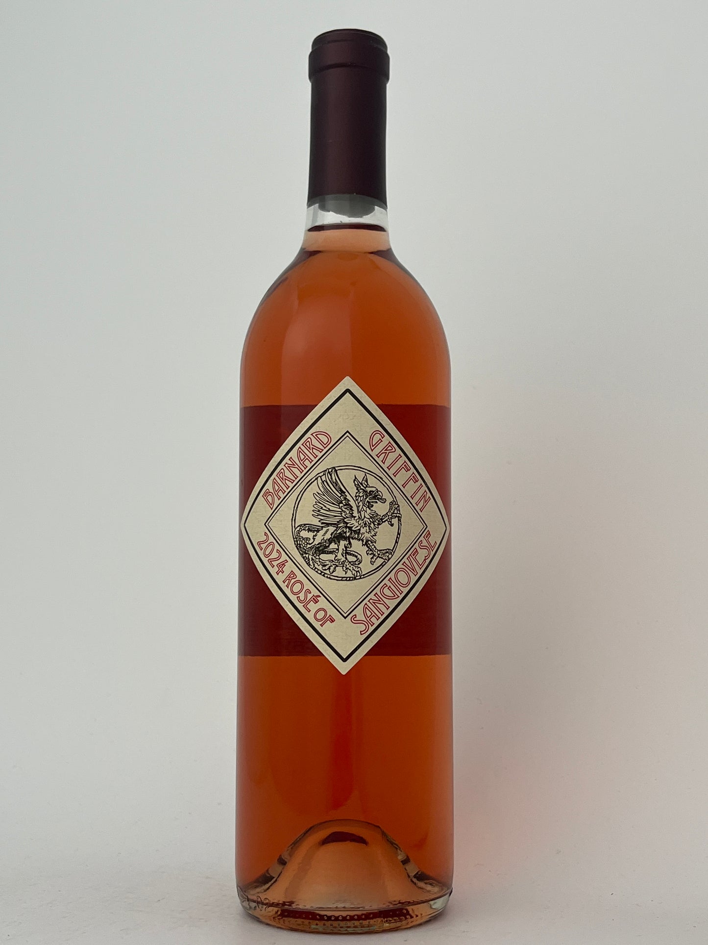 Bottle of Barnard Griffin, Rose of Sangiovese, Columbia Valley, Washington 2024 in a white backround.	