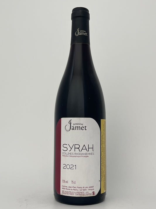Bottle of Jamet, Syrah, Collines Rhodaniennes, Rhone, France 2021 in a white backround.	