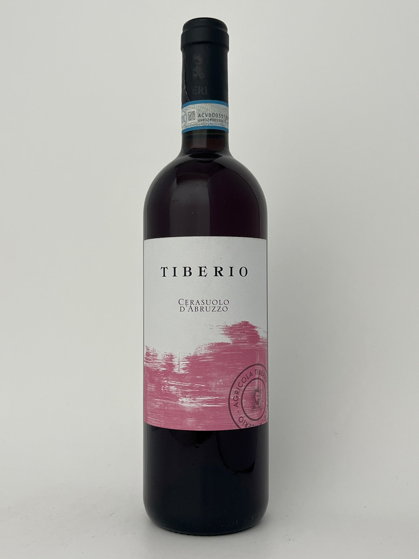Bottle of Tiberio, Montepulciano, Cerasuolo d'Abruzzo, Abruzzo, Italy 2024 in a white backround.	