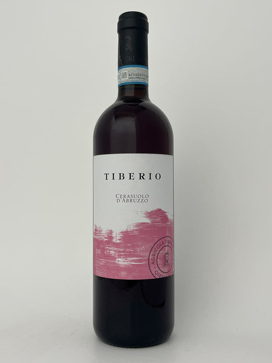 Bottle of Tiberio, Montepulciano, Cerasuolo d'Abruzzo, Abruzzo, Italy 2024 in a white backround.	