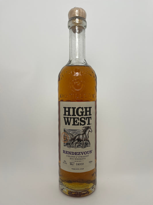 Bottle of High West Rendezvous Rye Whiskey on a white background