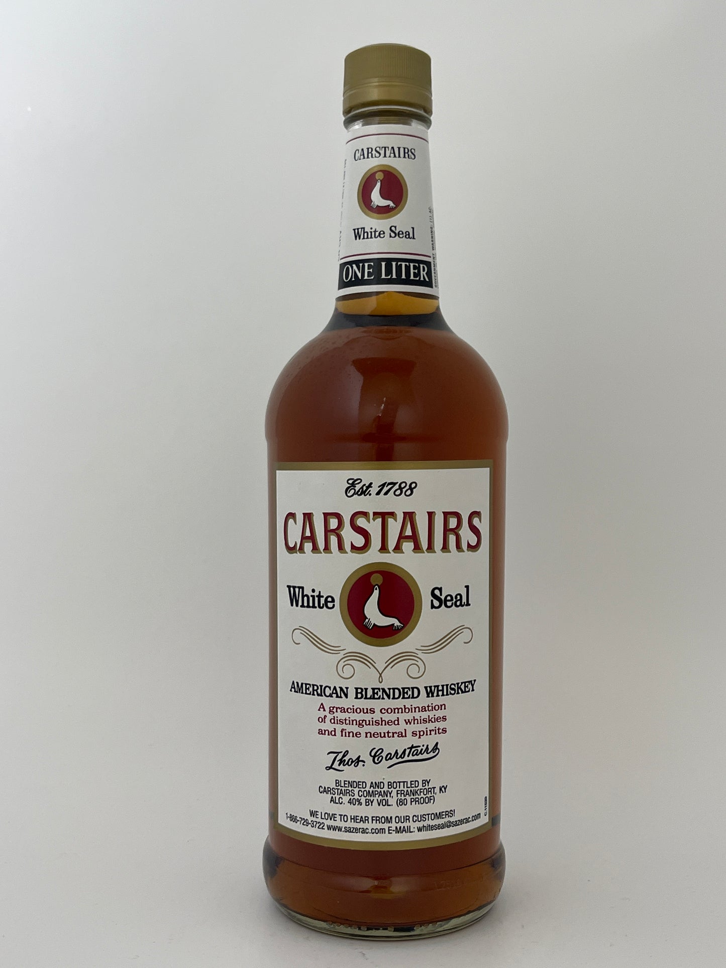 Bottle of Carstairs American Blended Whiskey (1L) in a white backround