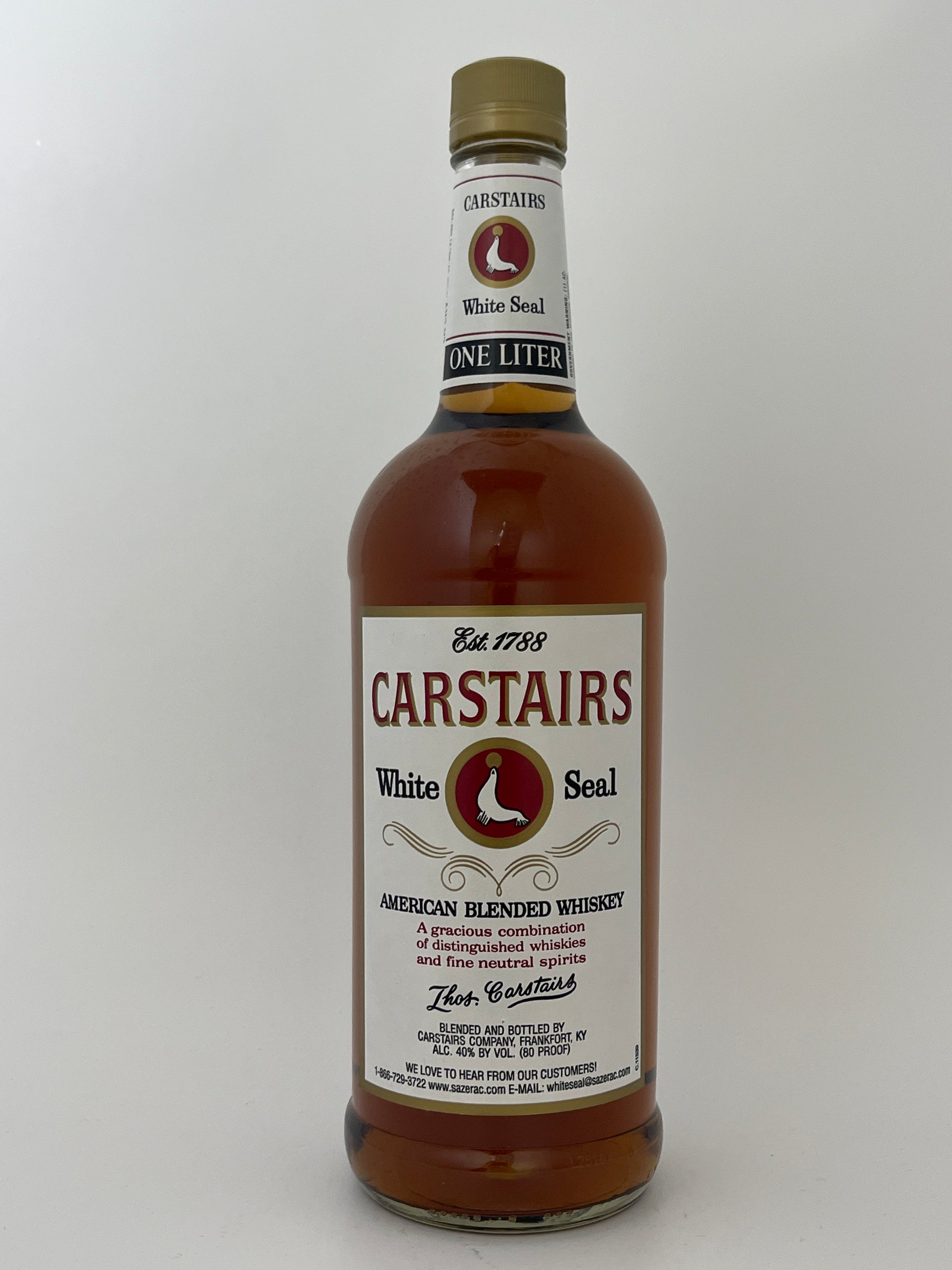 Bottle of Carstairs American Blended Whiskey (1L) in a white backround