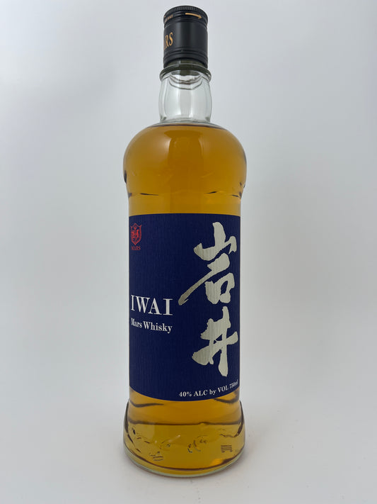 Bottle of Iwai Mars Whisky in a white backround.