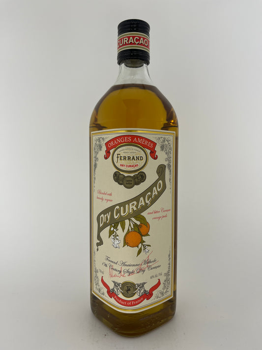 Bottle of Pierre Ferrand Dry Curacao Orange 750 ml in a white backround.	