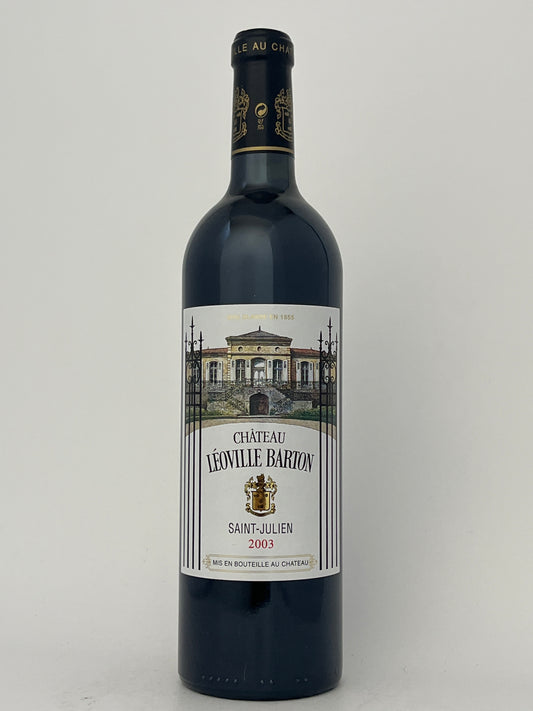 Bottle of Chateau Leoville Barton, Cabernet Sauvignon, Saint-Julien, Bordeaux, France 2003 in a white backround.