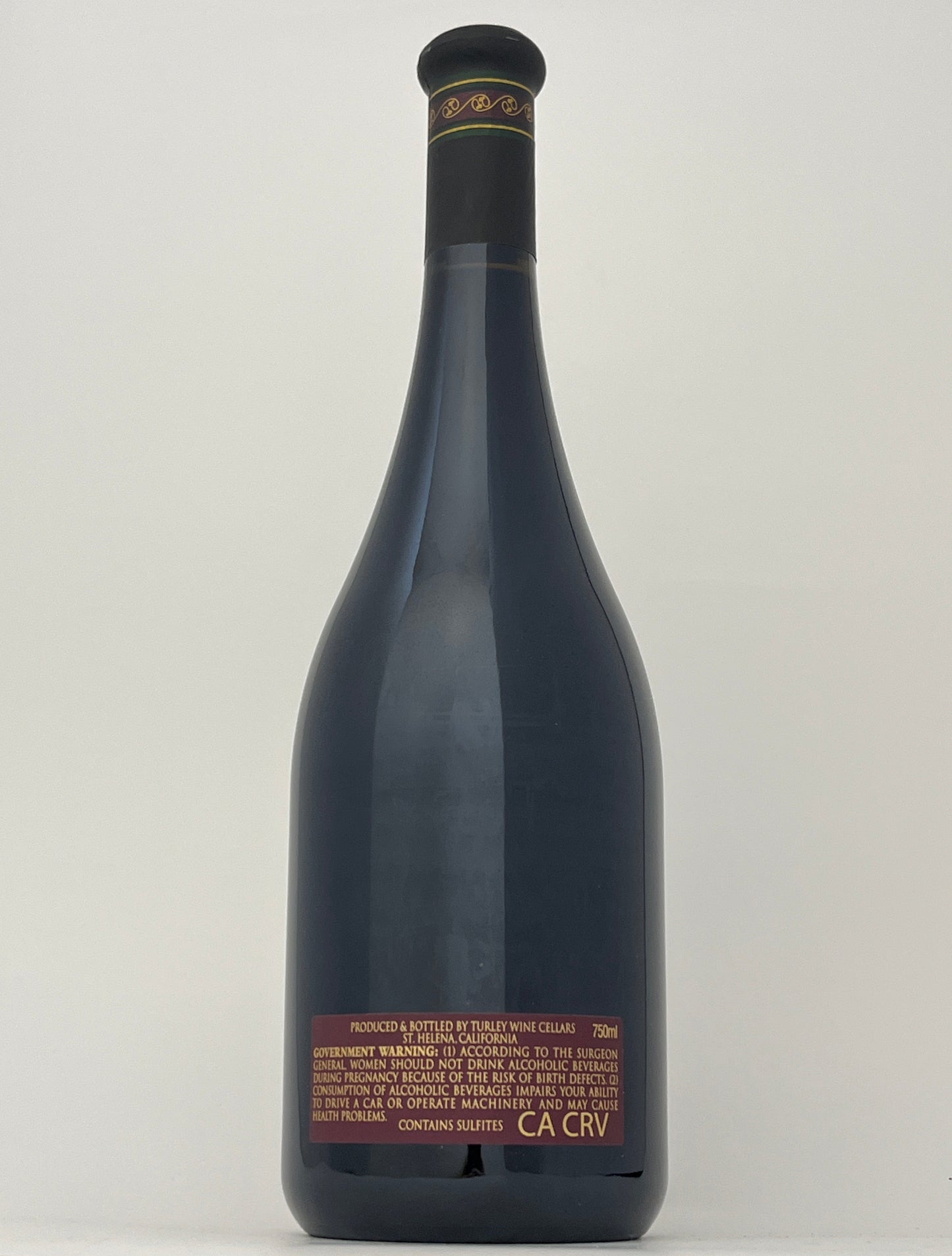 Back label of a bottle of Turley, Zinfandel, "Evangelho Vineyard," Contra Costa, California, United States 2022 in a white backround.