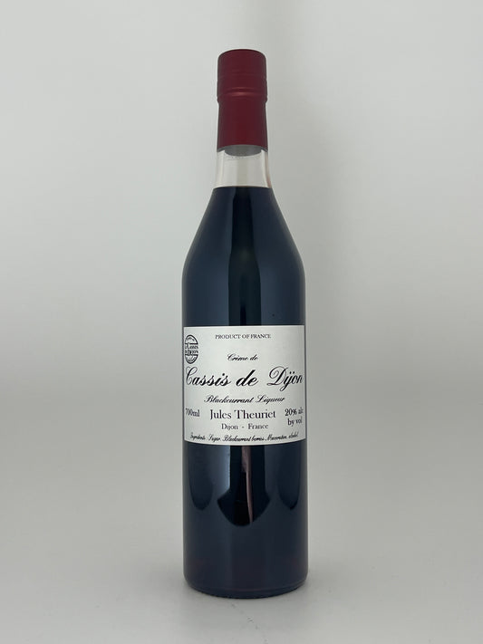Bottle of Jules Theuriet Crème de Cassis de Dijon (700ml) in a white backround