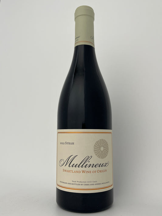 Bottle of Mullineux, Syrah, Swartland, South Africa 2022 in a white backround.	