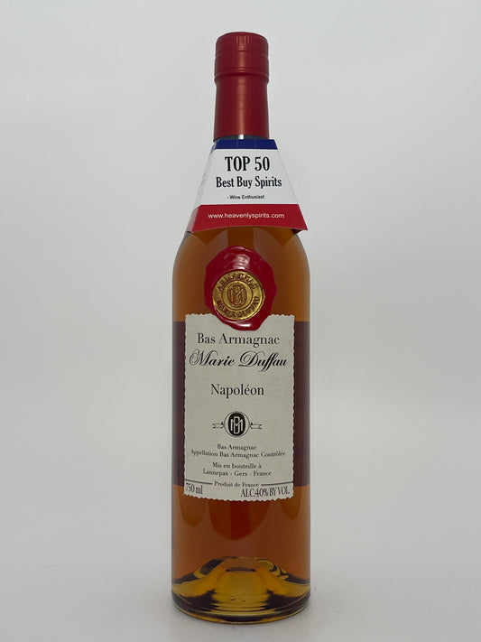 Bottle of Marie Duffau Bas Armagnac Napoleon on a white backround. 