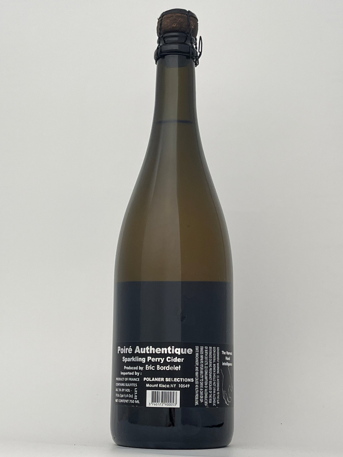 Back label of a bottle of Bordelet Authentique Poire in a white backround.