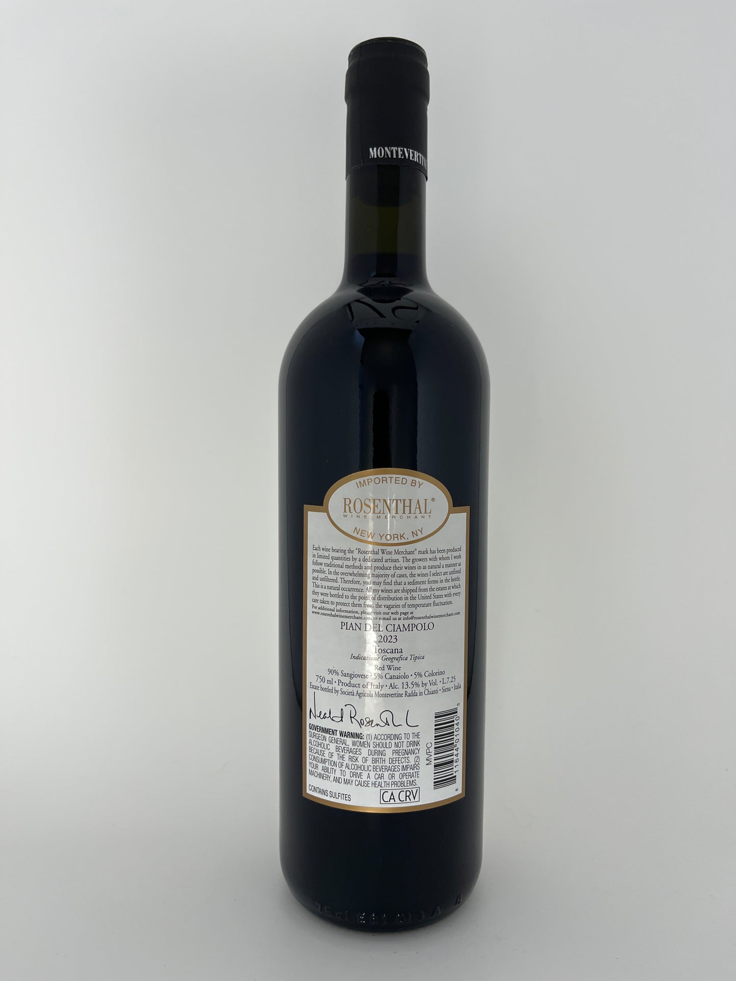 Bottle of Sangiovese from Montevertine. Red wine from Tuscany, Italy