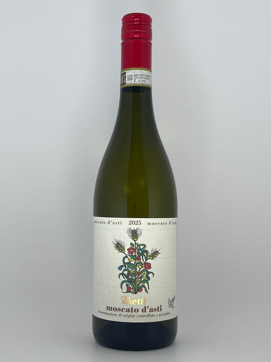 Wine bottle of Vietti Moscato d'Asti 2025 on a white background