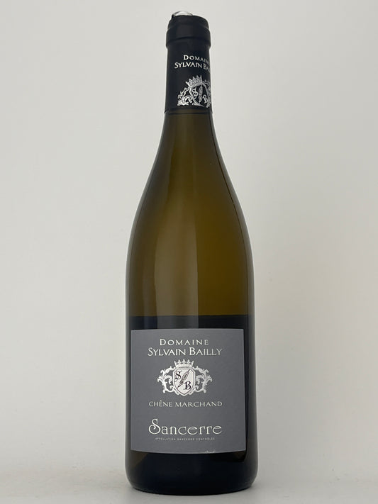 Bottle of Sylvain Bailly, Sauvignon Blanc, "Beaucharme," Quincy, Loire Valley, France 2023 in a white backround.