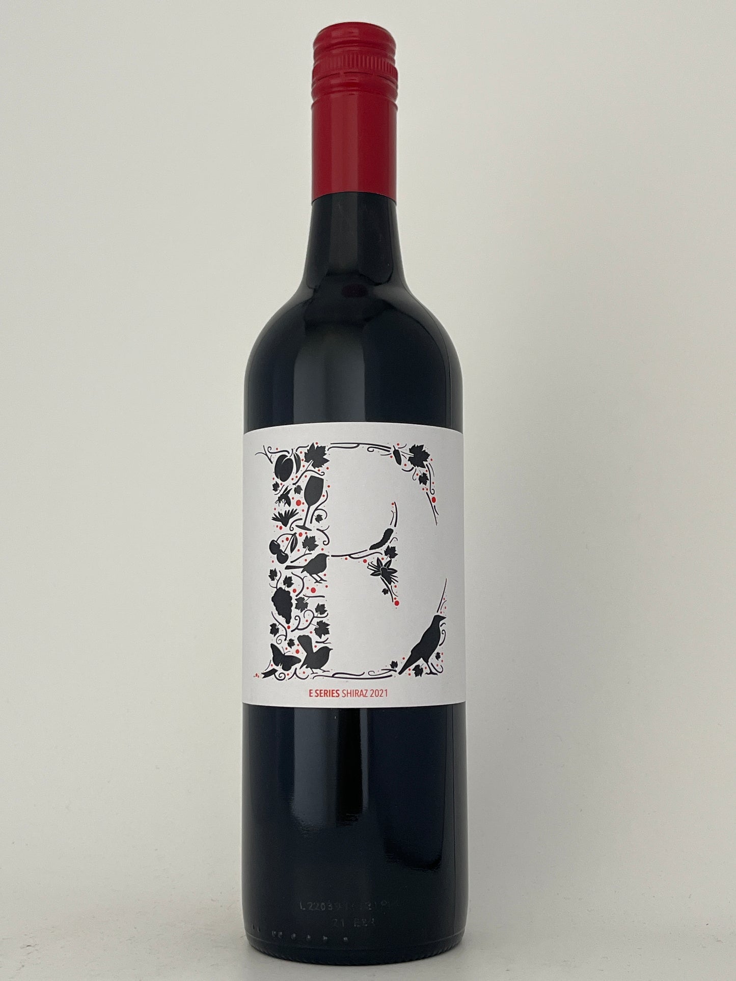 Bottle of Elderton, Shiraz, "E Series," South Australia, Australia 2021 in a white backround.	