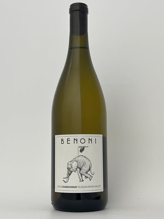 Bottle of Benoni, Chardonnay, Russian River Valley, Sonoma, California 2023 in a white backround.	
