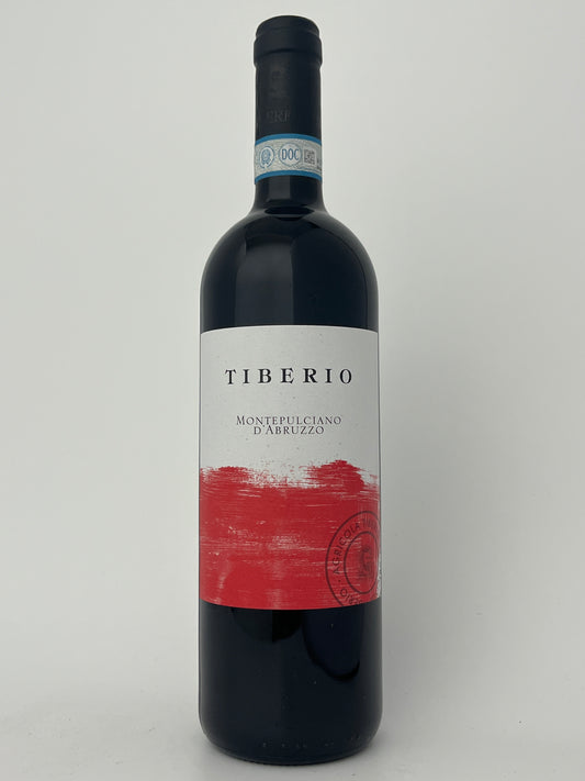 Bottle of Tiberio, Montepulciano d'Abruzzo, Abruzzo, Italy 2022 in a white backround.