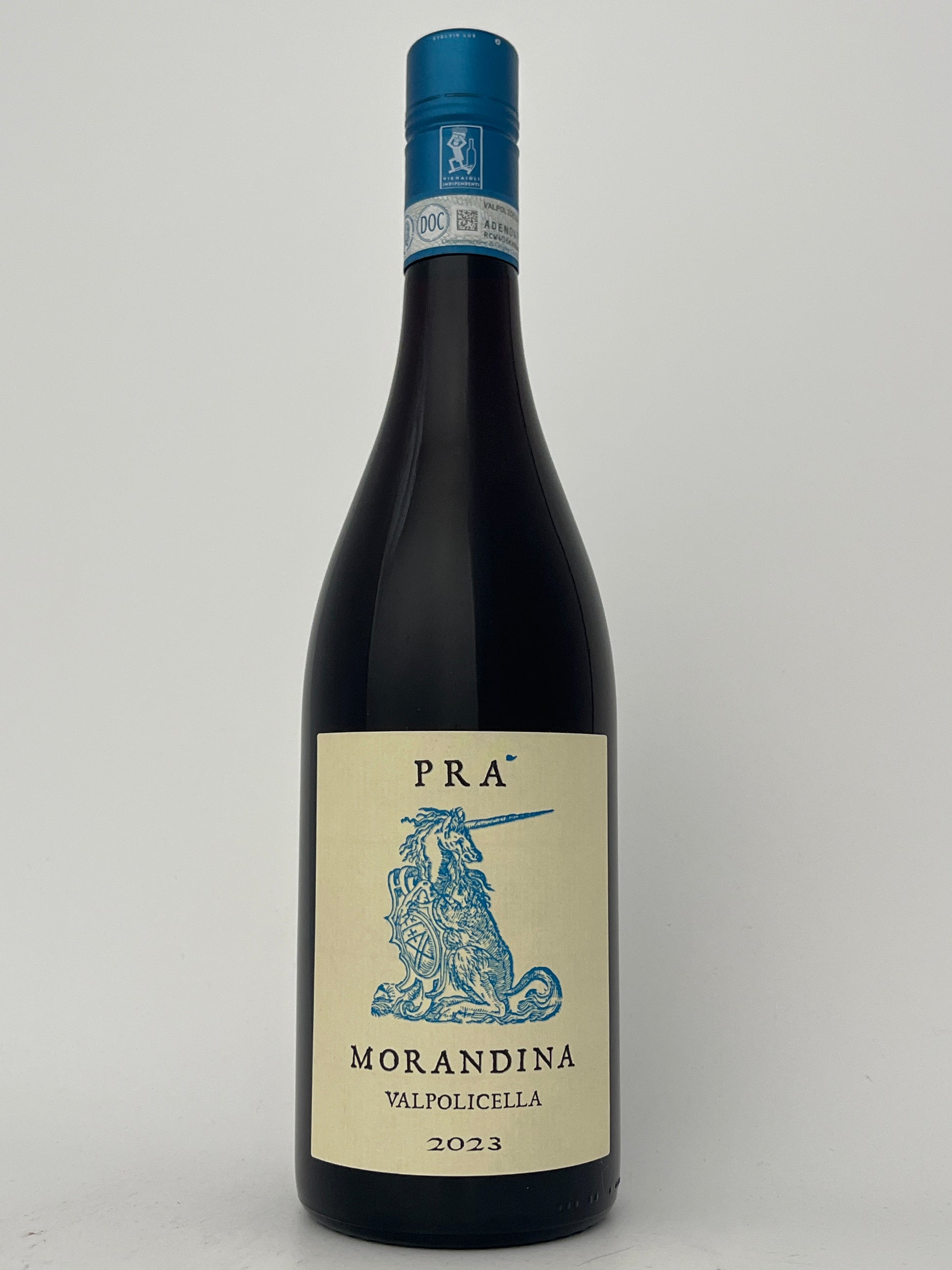 Bottle of Pra, Corvina, "Morandina," Valpolicella, Veneto, Italy 2023 in a white backround.	