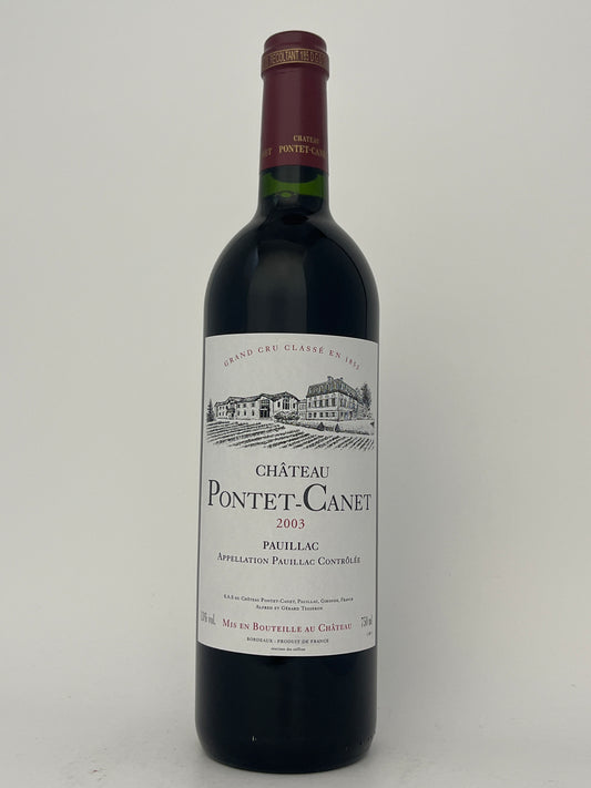 Bottle of Chateau Pontet-Canet, Cabernet Sauvignon, Pauillac, Bordeaux, France 2003 in a white backround.	