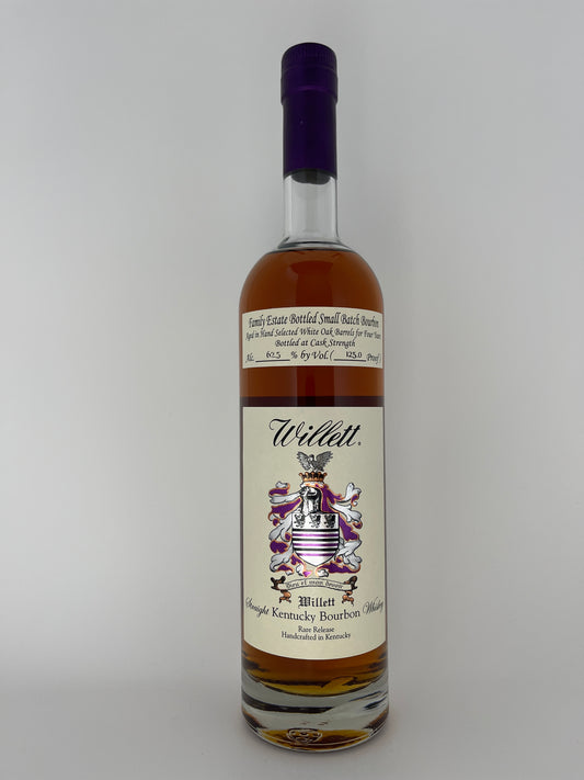 Bottle of Willett Straight Kentucky Bourbon Whiskey on a white background. Willett Purple Top Bourbon 4 Year
