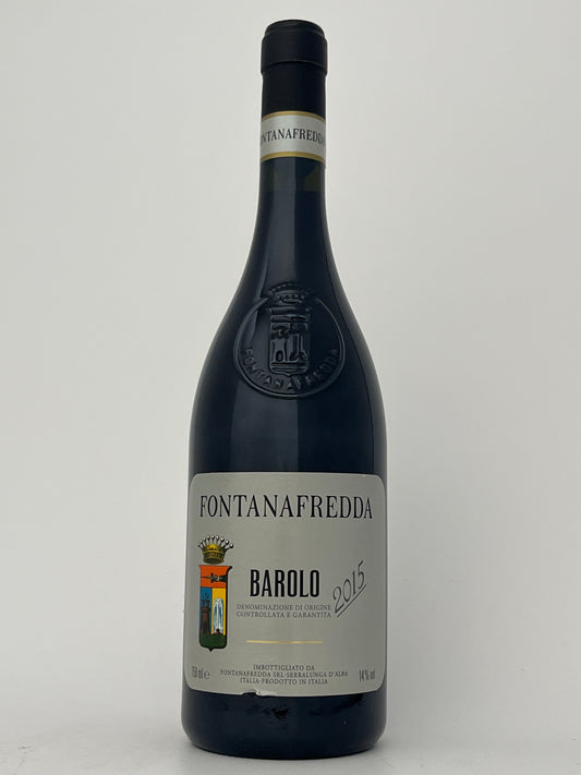 Bottle of Fontanafredda, Nebbiolo, Barolo, Piedmont, Italy 2015 in a white backround.	