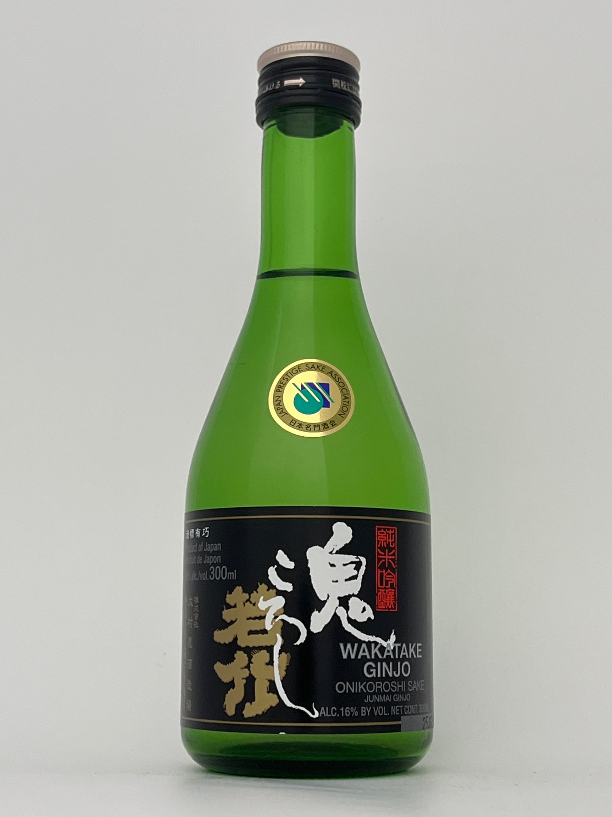 Bottle of Wakatake Junmai Ginzo "Demon Slayer" (300ml) in a white backround.	