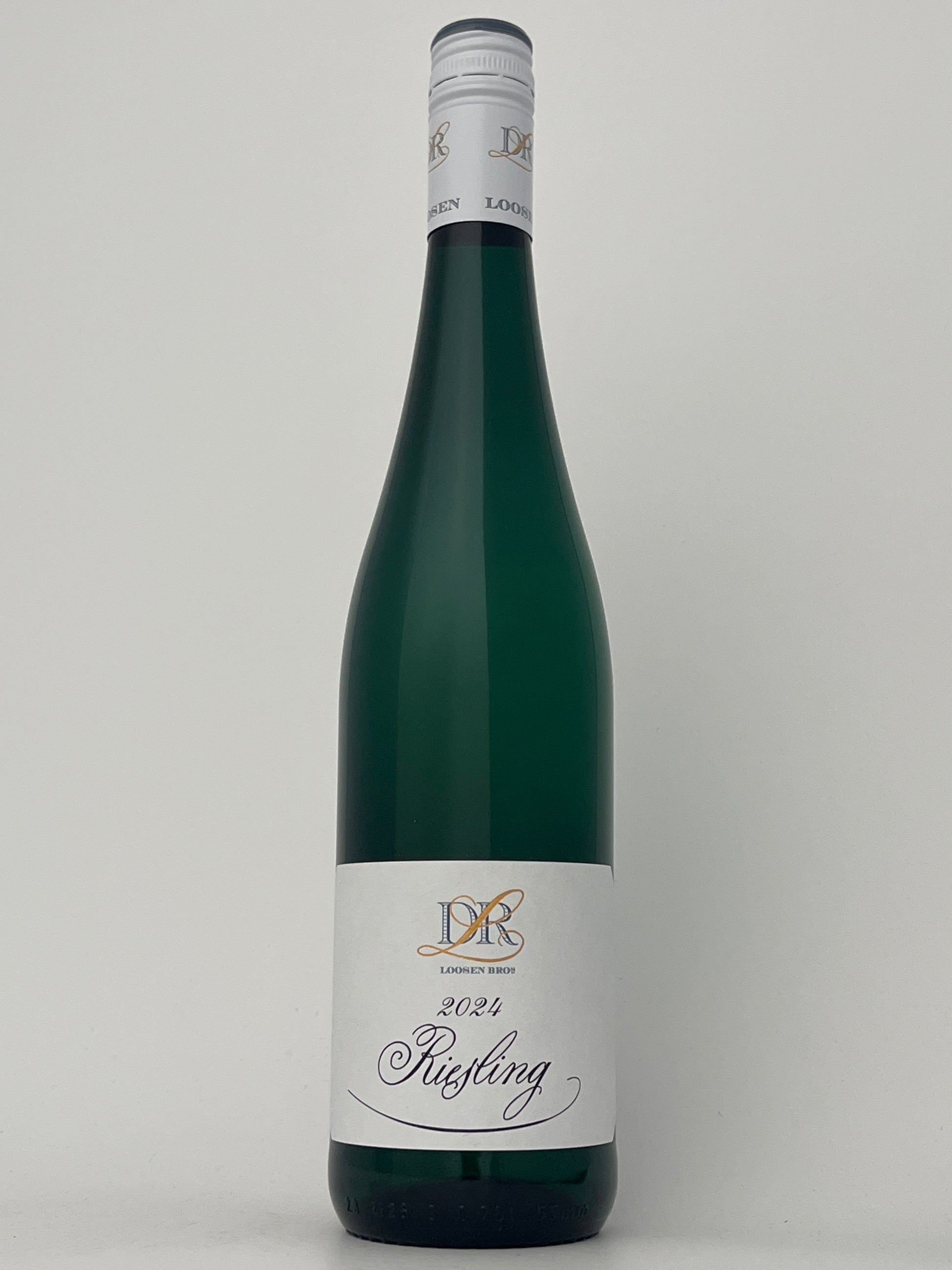 Bottle of Dr. Loosen, Riesling, "Dr. L," Mosel, Germany 2024 in a white backround.	