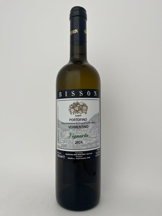 Bottle of Bisson, Vermentino, "Vignerta," Portofino, Liguria, Italy 2024 in a white backround.