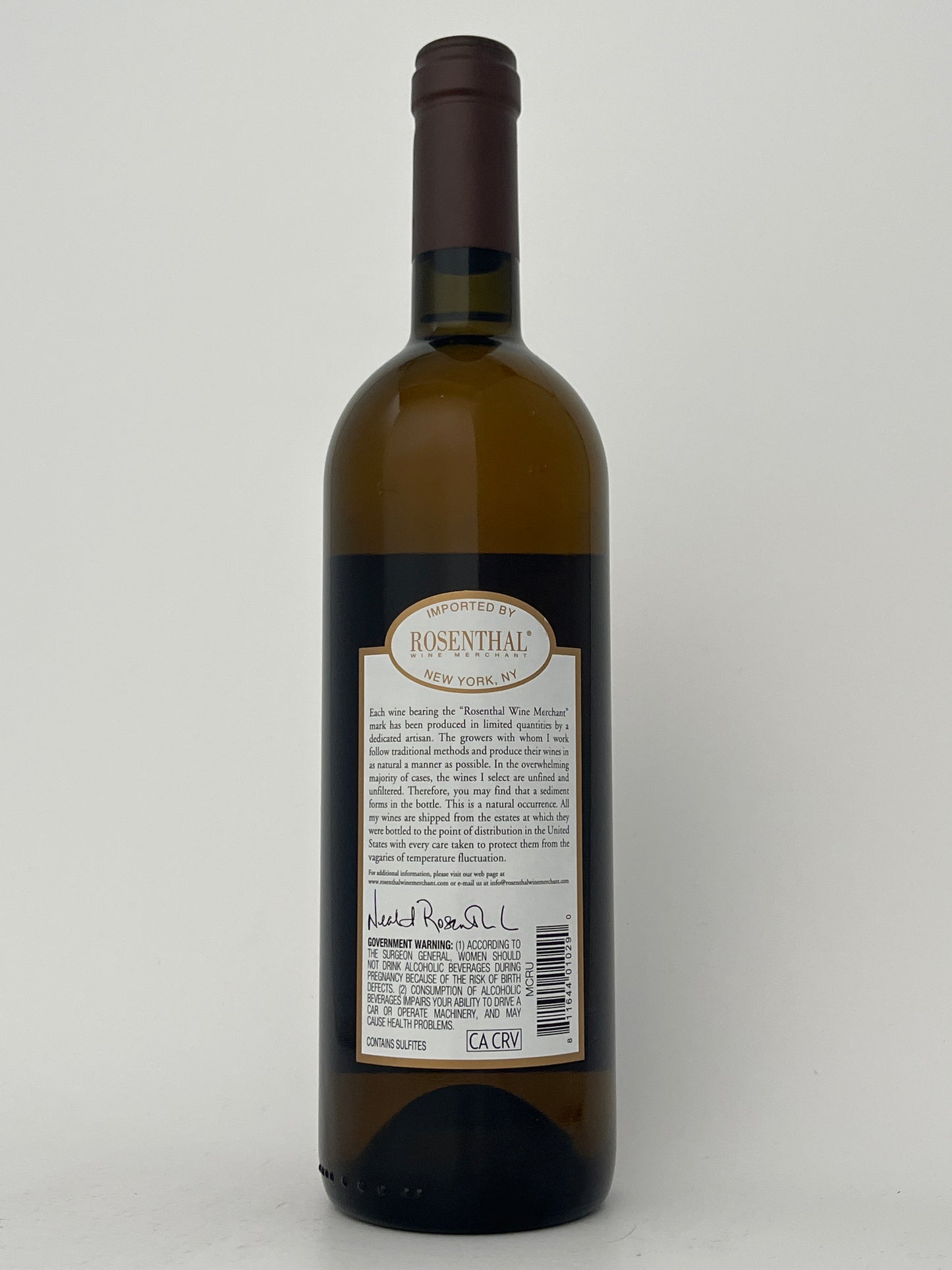 Back label of a bottle of Monastero Suore Cistercensi, Trebbiano Blend, "Coenobium Ruscum," Lazio, Italy 2024 in a white backround.