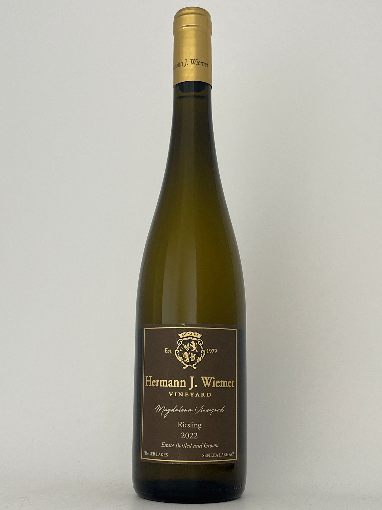Bottle of Hermann J. Wiemer, Riesling, "Magdalena Vineyard," Finger Lakes, New York, United States 2014 in a white backround.