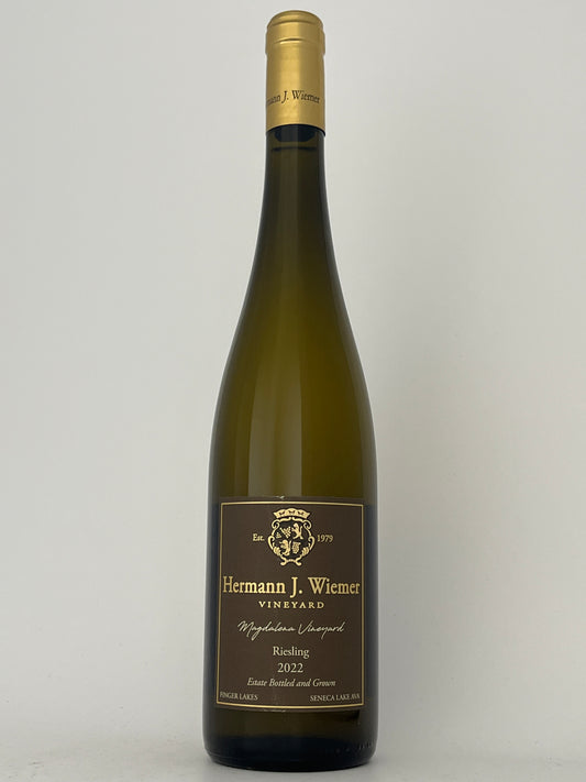 Bottle of Hermann J. Wiemer, Riesling, "Magdalena Vineyard," Finger Lakes, New York, United States 2014 in a white backround.