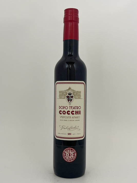 Bottle of Cocchi Dopo Teatro Sweet Vermouth (500 ml) in a white backround.