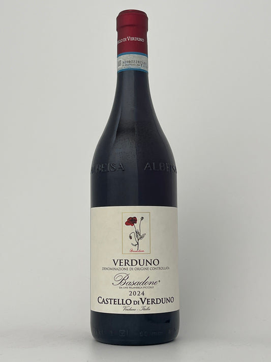 Bottle of Castello di Verduno, Pelaverga, "Basadone," Piedmont, Italy 2023 in a white backround.	