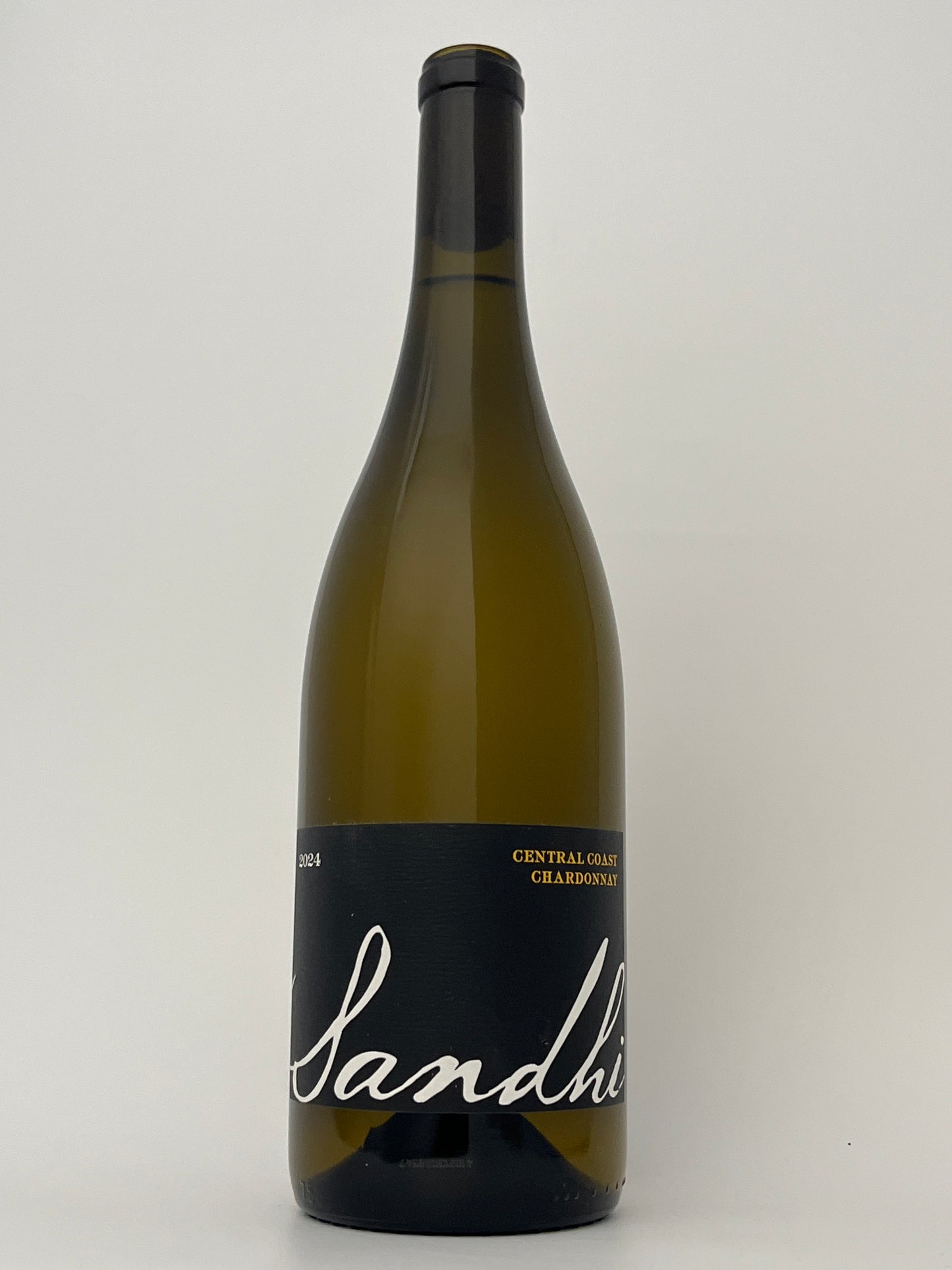 Bottle of Sandhi, Chardonnay, Central Coast, California, United States 2023 in a white backround.	