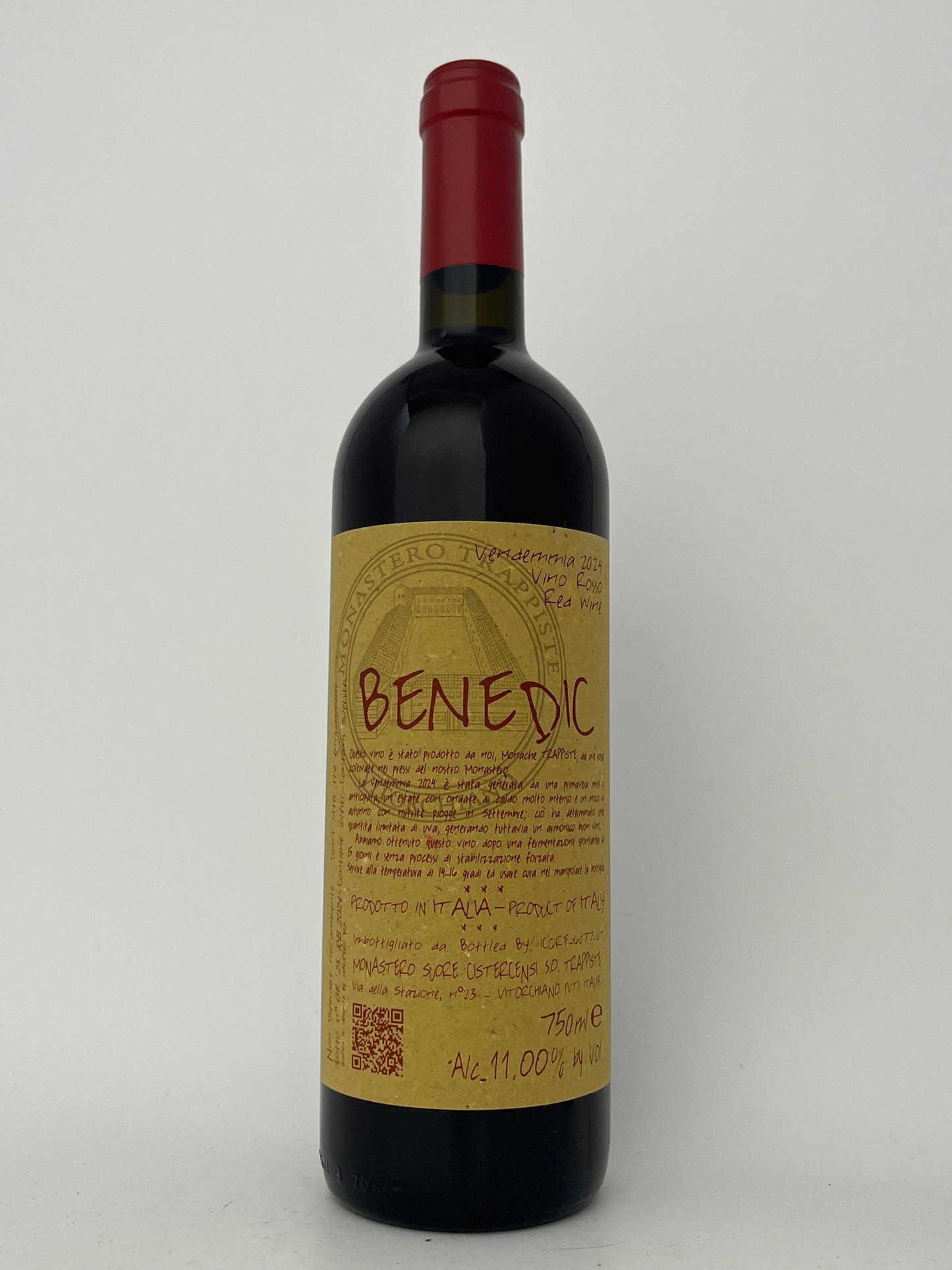 Bottle of Monastero Suore Cistercensi, "Benedic," Lazio, Italy 2024 in a white backround.	