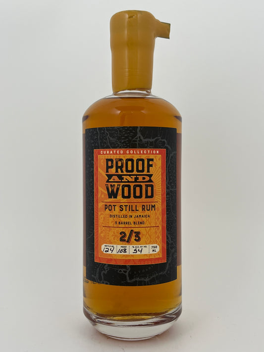 Bottle of Proof & Wood Jamaican Rum on a white backround. 