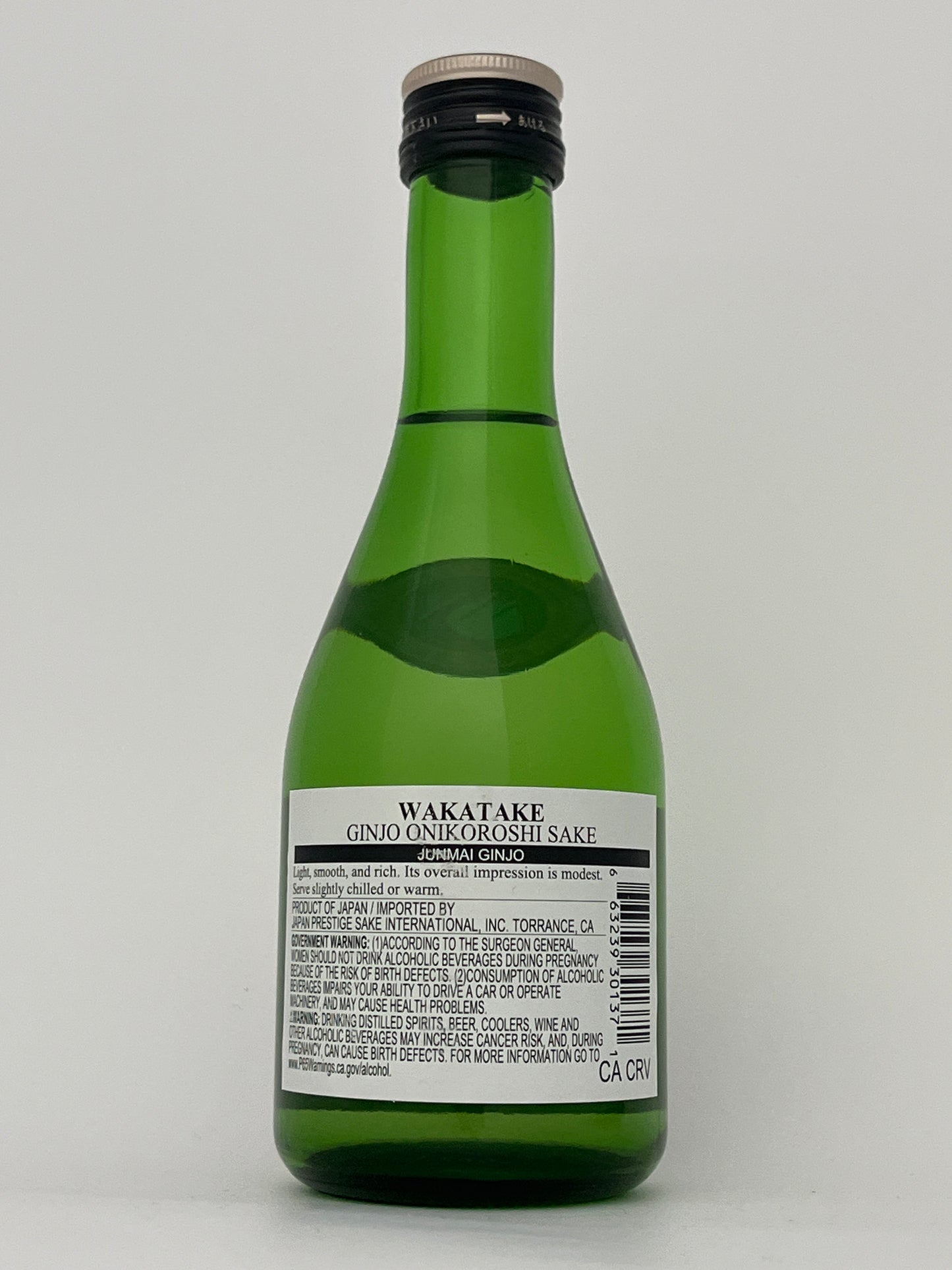 Back label of a bottle of Wakatake Junmai Ginzo "Demon Slayer" (300ml) in a white backround.
