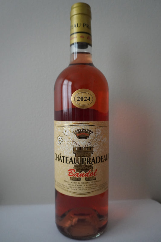 Front Label of Bottle of Chateau Pradeaux, Rose of Cinsault, Bandol, Provence, France 2024