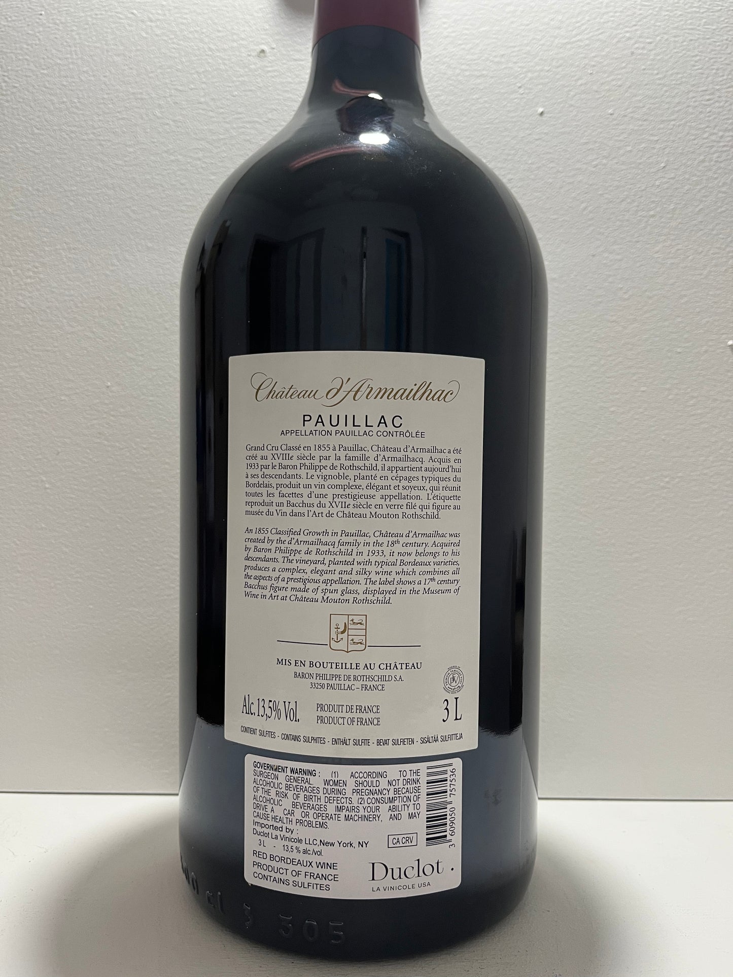 Chateau d'Armailhac, Cabernet Sauvignon, Pauillac, Bordeaux, France 2016 (3 L Jeroboam)