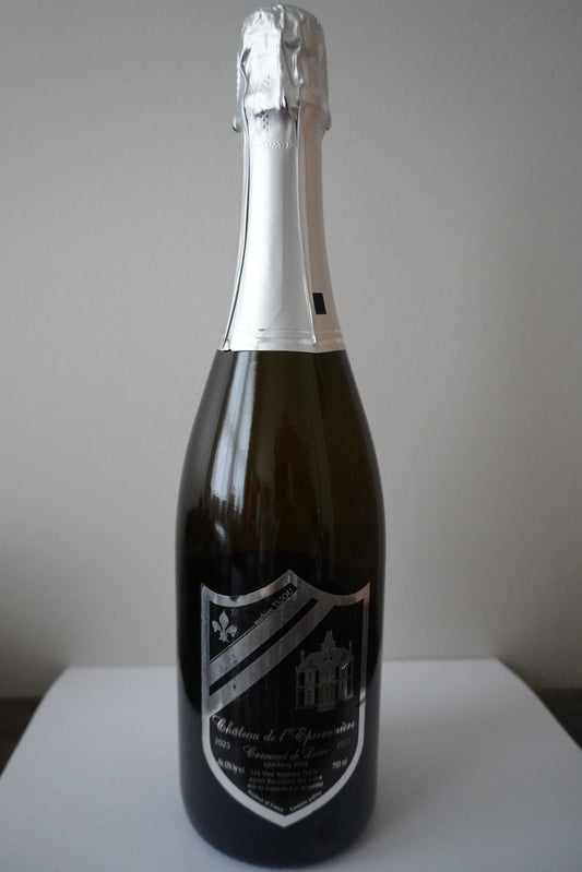 Bottle of Sparkling Wine. Front label Chateau de l'Eperonniere, Chenin Blanc, Cremant de la Loire, France 2023